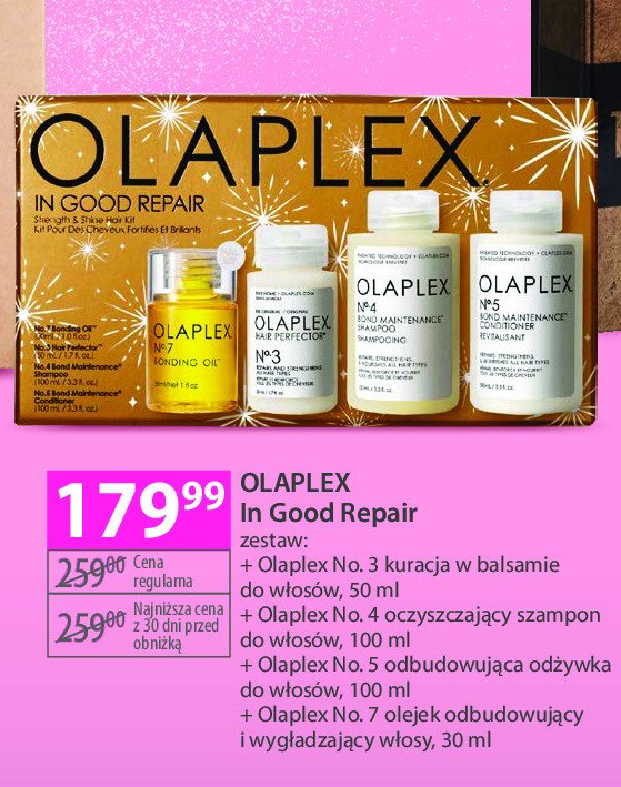 Zestaw w pudełku in good repair szampon 100 ml + odżywka 100 ml + kuracja wzmacniająca 50 ml + olejek 30 ml Olaplex zestaw promocja