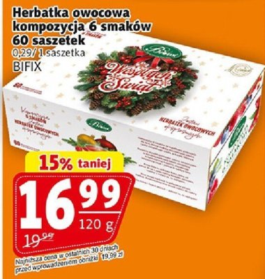 Herbatka owocowa kompozycja 6 smaków 60 saszetek BIFIX promocja w Prim Market