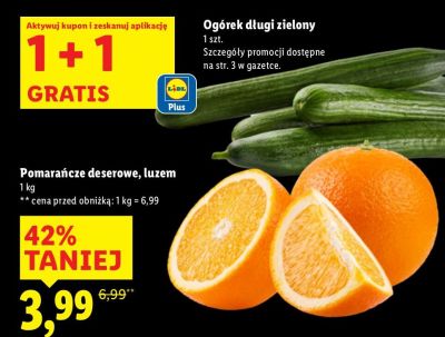 Ogórek długi zielony 1+1 GRATIS promocja w Lidl