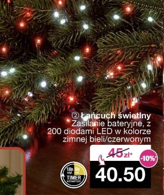 Łańcuch świetlny, zasilanie bateryjne, z 200 diodami LED w kolorze zimnej bieli/czerwonym promocja w Woolworth