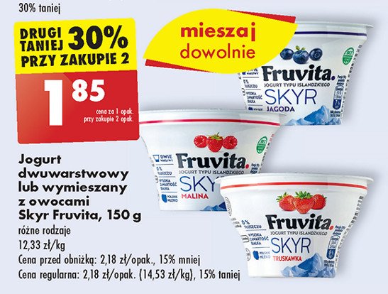 Jogurt truskawka Fruvita skyr promocja w Biedronka