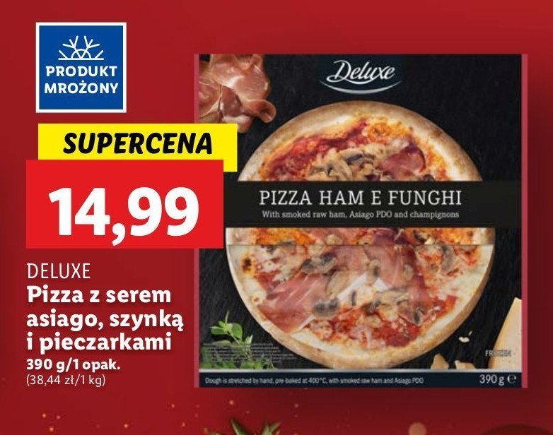 Pizza z serem asiago szynką i pieczarkami Deluxe promocja