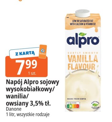 Napój Alpro sojowy wysokobiałkowy/wanilia/owsiany 3,5% tł. promocja w Leclerc