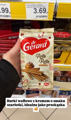 Rurki waflowe Dr Gerard Rolls z kremem o smaku szarlotki promocja w Dino