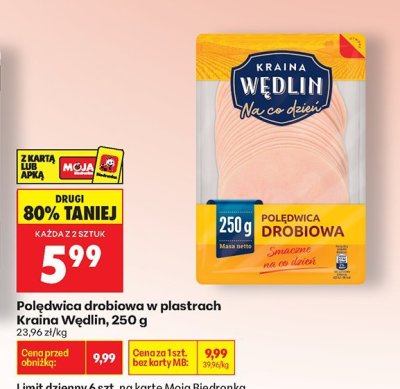 Polędwica drobiowa w plastrach Kraina Wędlin 250 g promocja w Biedronka
