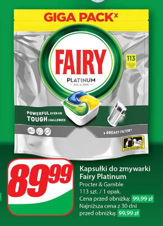 Kapsułki do zmywarki lemon Fairy platinum promocja w Dino
