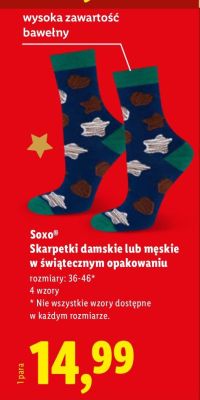 Skarpetki damskie lub męskie w świątecznym opakowaniu Saxo promocja w Lidl