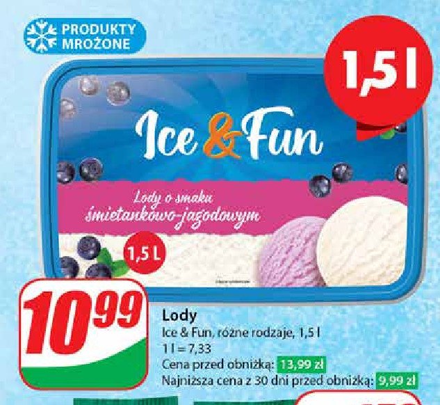 Lody śmietankowo-jagodowe Koral ice&fun promocja w Dino