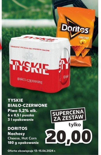 Piwo + nachosy hot corn Tyskie biało-czerwone + doritos promocja