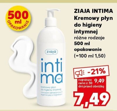 Kremowy płyn do higieny intymnej Ziaja Intima różne rodzaje 500 ml promocja w Kaufland