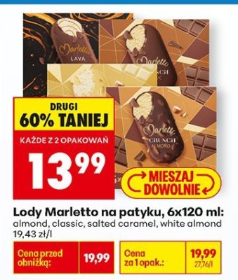 Lody Marletto na patyku classic 6x120ml promocja w Biedronka