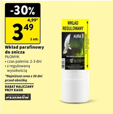 Wkład parafinowy do znicza PŁOMYK czas palenia 2-3 dni promocja w Intermarche