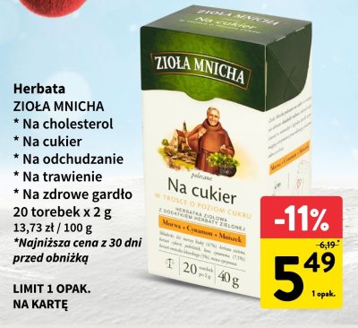 Herbata ZIOŁA MNICHA Na cukier promocja w Intermarche