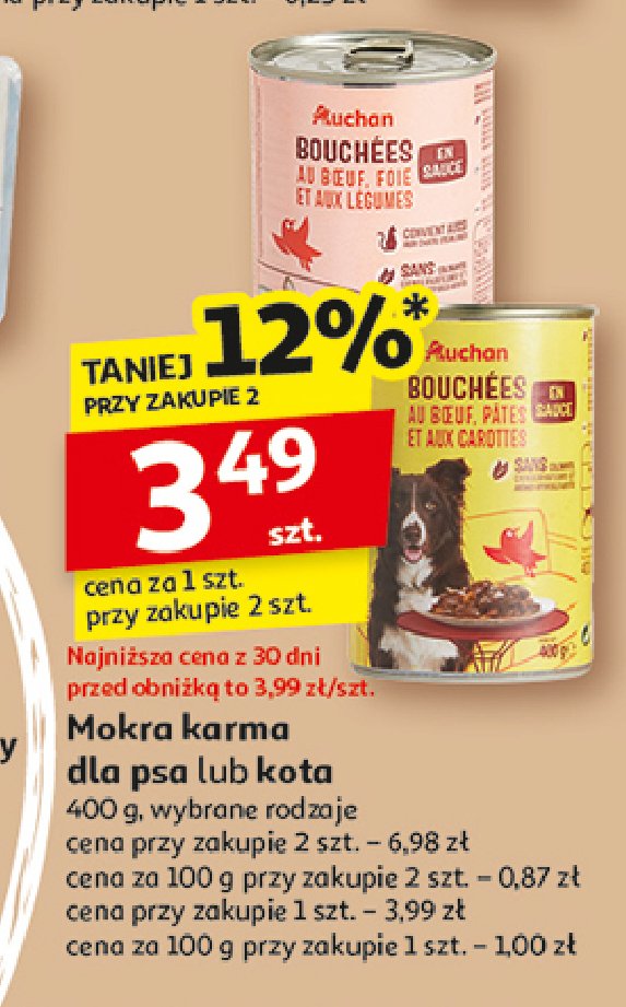 Karma dla psa kurczak z wątróbką i marchewką Auchan różnorodne (logo czerwone) promocja