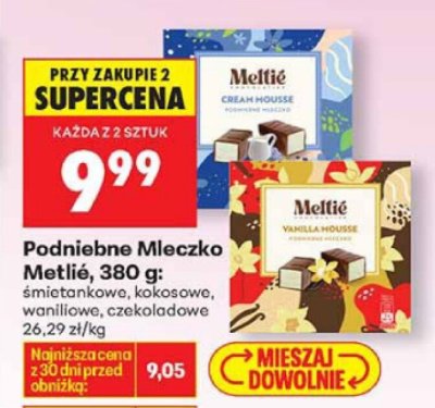 Podniebne Mleczko Meltié 380g - śmietankowe, kakaowe, waniliowe, czekoladowe promocja w Biedronka