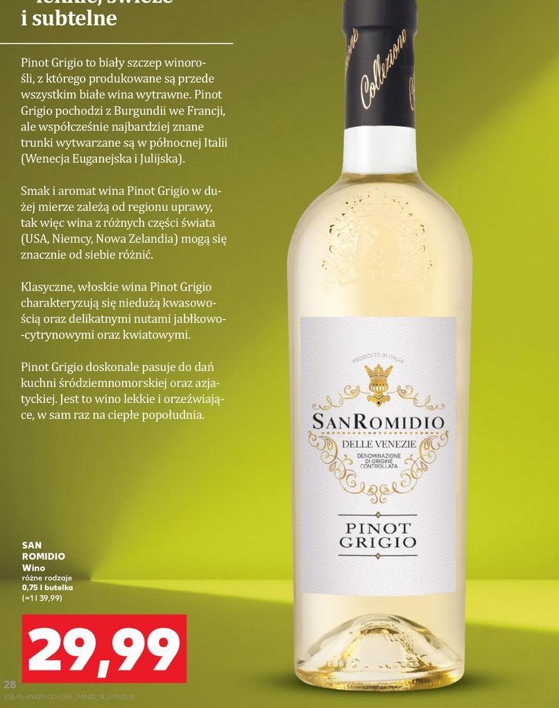 Wino SAN ROMIDIO PINOT GRIGIO DRY promocja w Kaufland