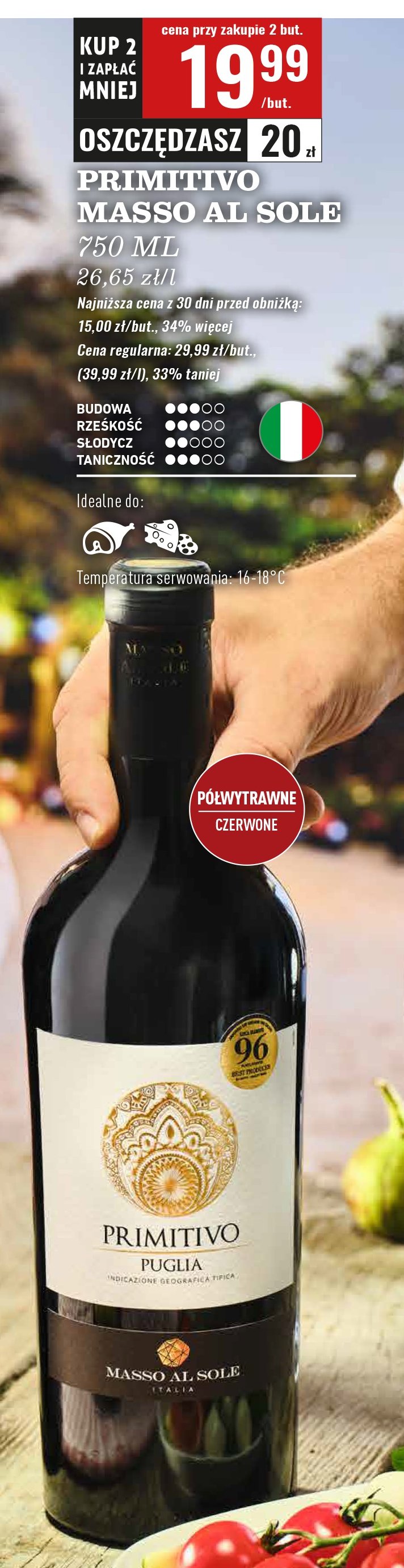 Wino MASSO AL SOLE PRIMITIVO promocja w Biedronka