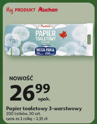 Papier toaletowy 3-warstwowy 200 listków, 20 szt. promocja w Auchan