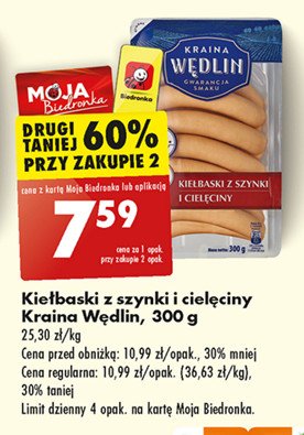 Kiełbaski z szynki i cielęciny Kraina wędlin promocja w Biedronka