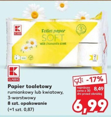 Papier toaletowy rumiankowy lub kwiatowy, 3-warstwowy 8 szt. promocja w Kaufland