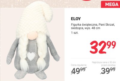 Figurka świąteczna Pani Skrzat, siedząca, wys. 48 cm promocja w Rossmann
