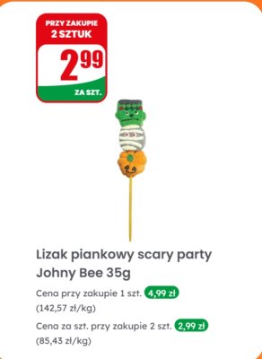 Lizak piankowy scary party Johny Bee 35g promocja w Dino