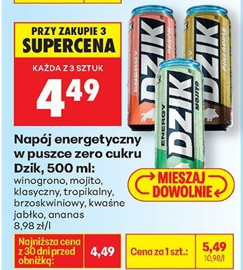 Napój energetyczny Dzik zero cukru winogrono 500ml promocja w Biedronka