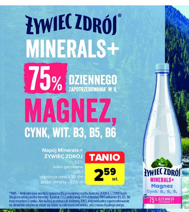 Woda lekko gazowana Żywiec zdrój minerals+ promocja w Carrefour Market