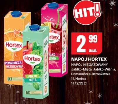 Napój Hortex niegazowany Jabłko-Gruszka, Jabłko-Wiśnia, Pomarańcza-Brzoskwinia Hortex promocja w Chorten