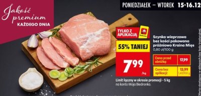 Szynka wieprzowa bez kości pakowana próżniowo  promocja w Biedronka