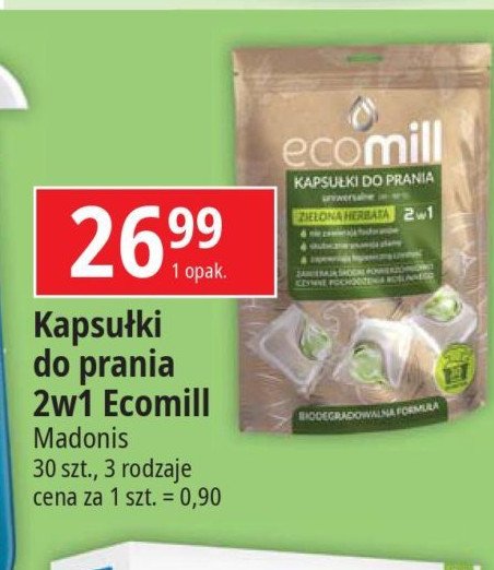 Kapsułki do prania 2w1 zielona herbata ECOMILL promocja