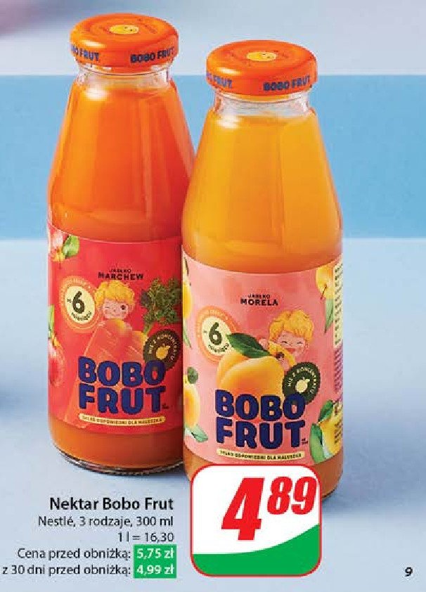 Sok jabłko, marchewka i morela Bobo frut promocja w Dino