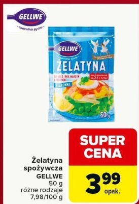Żelatyna spożywcza GELLWE różne rodzaje 50g promocja w Carrefour Market