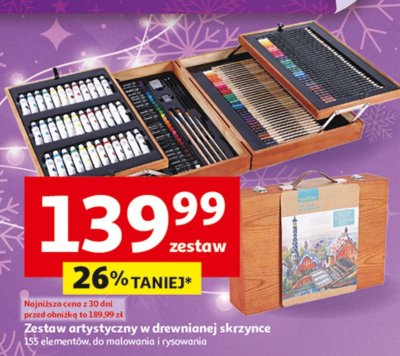 Zestaw artystyczny w drewnianej skrzynce 155 elementów promocja w Auchan