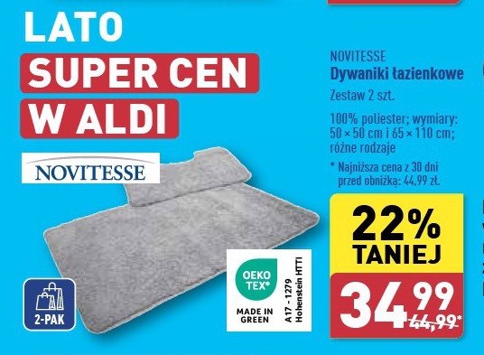 Dywaniki łazienkowe 50 x 50 cm + 65 x 110 cm Novitesse promocja