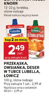 Przekąska, owsianka, keser w tubce LUBELLA, ŁOWICZ promocja w Stokrotka