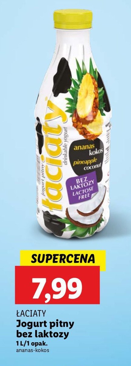 Jogurt bez laktozy ananas-kokos Łaciaty promocja w Lidl