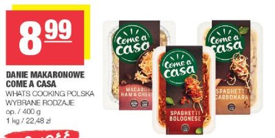 Danie makaronowe Come a Casa Whats Cooking Polska wybrane rodzaje promocja w SPAR