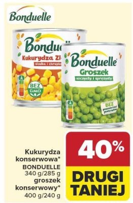 Kukurydza konserwowa BONDUELLE 340 g/285 g groszek konserwowany 400 g/240 g promocja w Carrefour