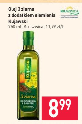 Olej rzepakowy z olejami z siemienia lnianego i pszenicy Kujawski 3 ziarna Kujawski kruszwica promocja