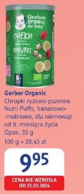 Chrupki ryżowo-pszenne Gerber Organic Nutri Puffs, bananowo-malinowe, dla niemowląt od 8. miesiąca życia promocja w Drogerie DM