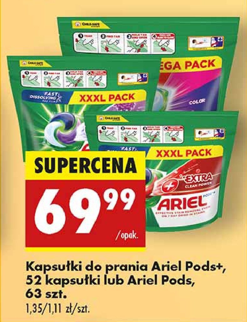 Kapsułki do prania +extra clean Ariel all in 1 promocja w Biedronka