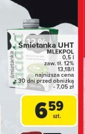 Śmietanka 12 % Łaciata promocja w Carrefour