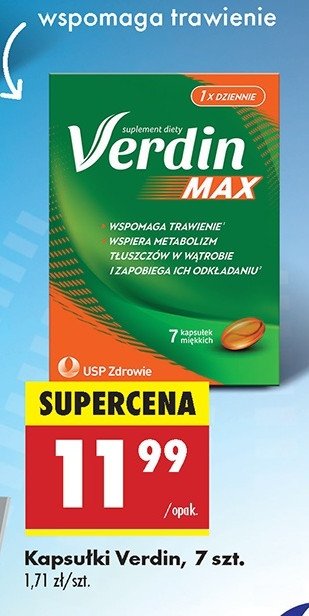 Tabletki wspomagające trawienie i metabolizm tłuszczów VERDIN MAX promocja w Biedronka