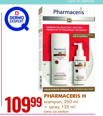 Zestaw w pudełku szampon do włosów 250 ml + odżywka do włosów 150 ml + kuracja w sprayu 125 ml Pharmaceris h promocja