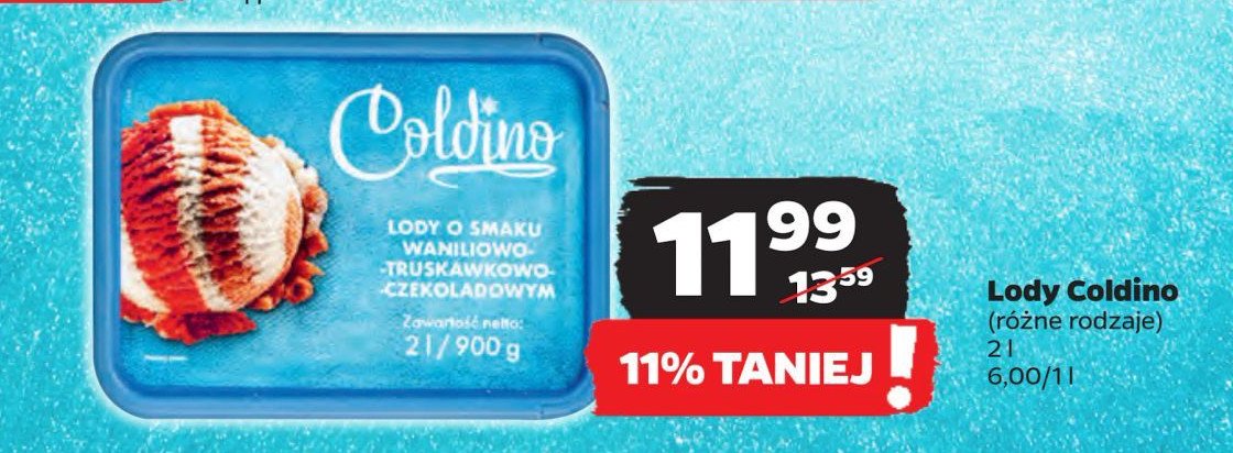 Lody o samku waniliowo - truskawkowo - czekoladowym Coldino promocja