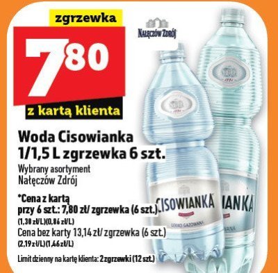 Woda Cisowianka 1/1,5 L zgrzewka 6 szt. promocja w TOPAZ