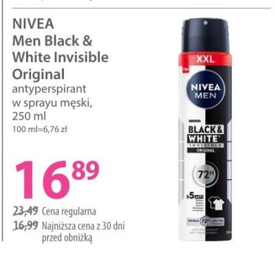 Antyperspirant NIVEA Men Black & White Invisible Original w sprayu męski promocja w Hebe