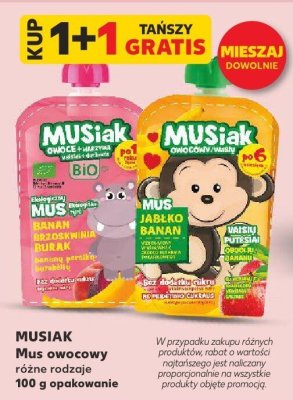 Mus owocowy MUSIAK różne rodzaje 100 g 1+1 gratis promocja w Kaufland