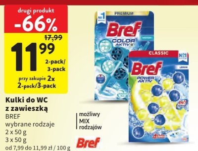 Kulki do WC z zawieszką Bref wybrane rodzaje 2 x 50 g / 3 x 50 g promocja w Intermarche
